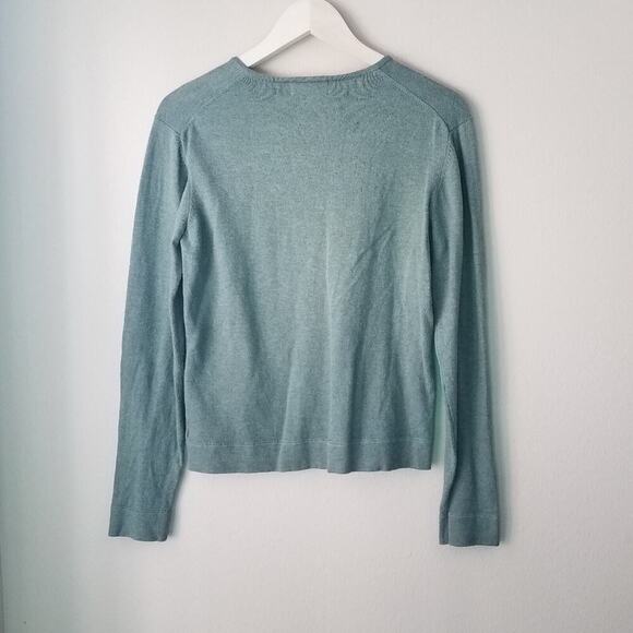 Y2k Eddie Bauer crop pullover sage green S‎ vneck sweater 90s 2000s basic - Picture 4 of 5